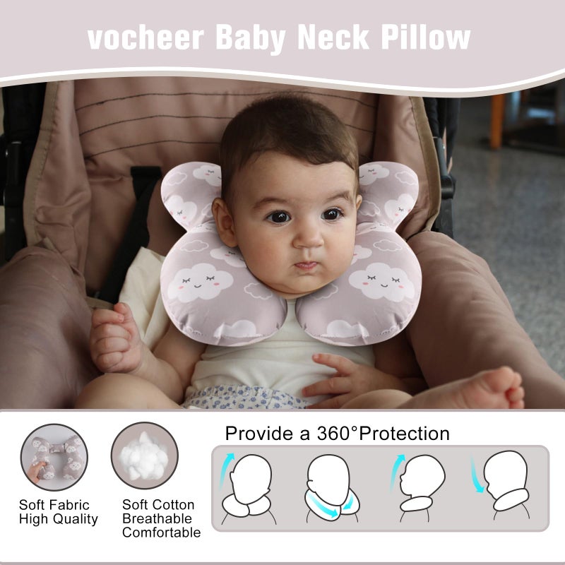 vocheer Baby Travel Pillow(Upgraded), Head and Neck Support Pillow for Pushchair, Car Seat,Stroller, Bouncer, Cotton(Grey Cloud - Image 3